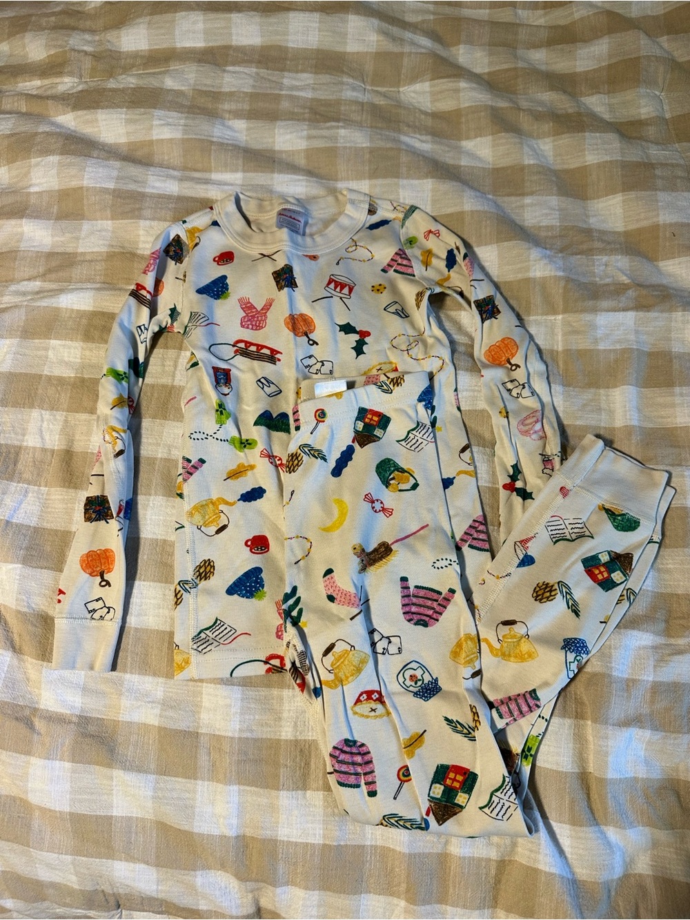 Hanna Andersson White Pajama Set with Colorful Novelty Prints
